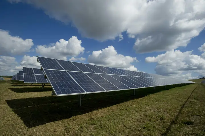 Drone view of a large-scale solar farm